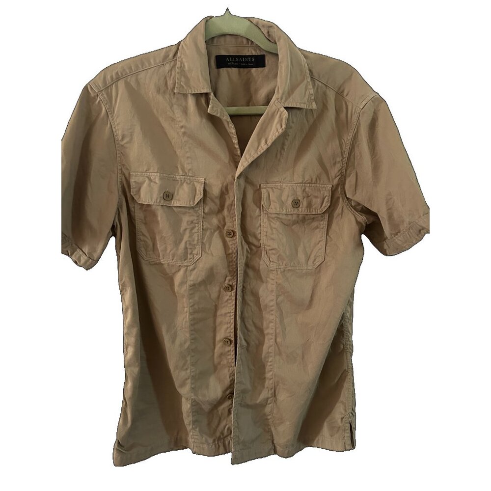 Men's All Saints Khaki Short Sleeve Shirt Sz Med